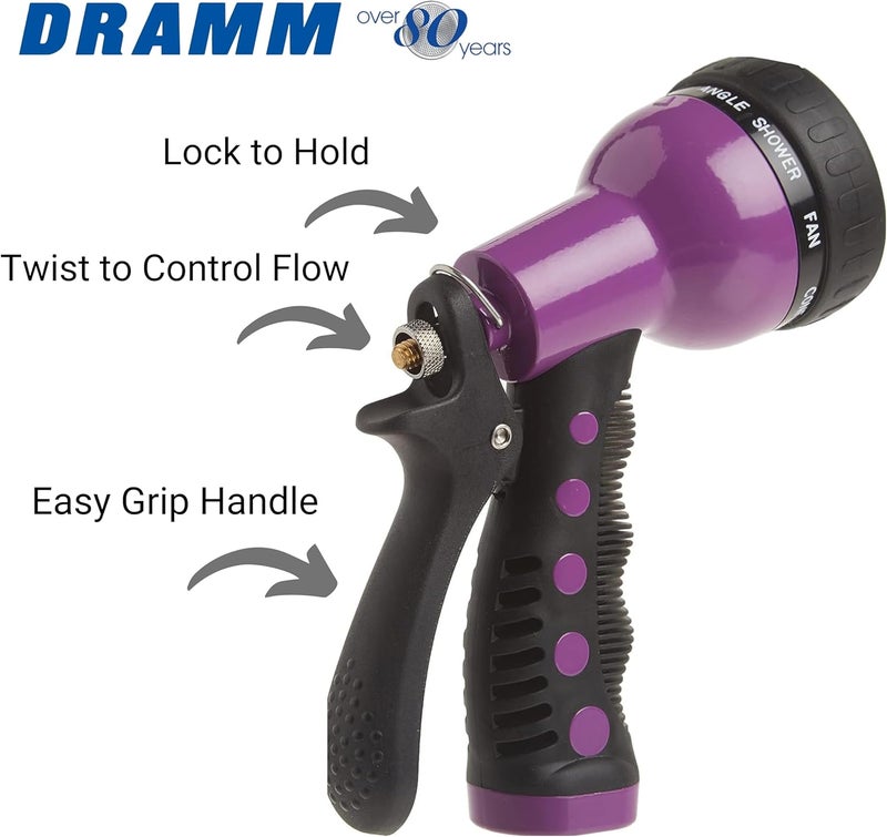 Dramm ® Revolver Heavy Duty 9-Pattern Garden Hose Nozzle – Adjustable Metal Spray Gun with Thumb-Control Flow & Ergonomic Grip – Red - Image 2